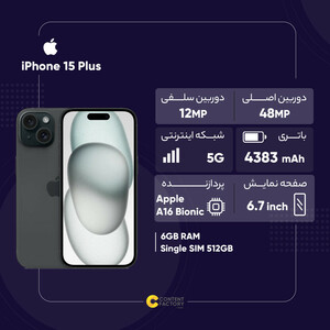 گوشی موبایل اپل مدل iPhone 15 Plus دو سیم‌ کارت ظرفیت 512 گیگابایت و 6 گیگابایت رم