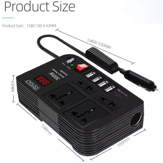 اینورتر فندکی ماشین مدل BYGD 300W ظرفیت ۳۰۰ وات