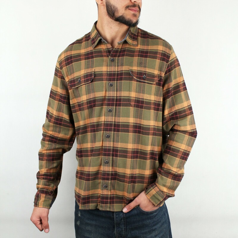 پیراهن مردانه چهار خانه دو جیب سبز قهوه ای LP