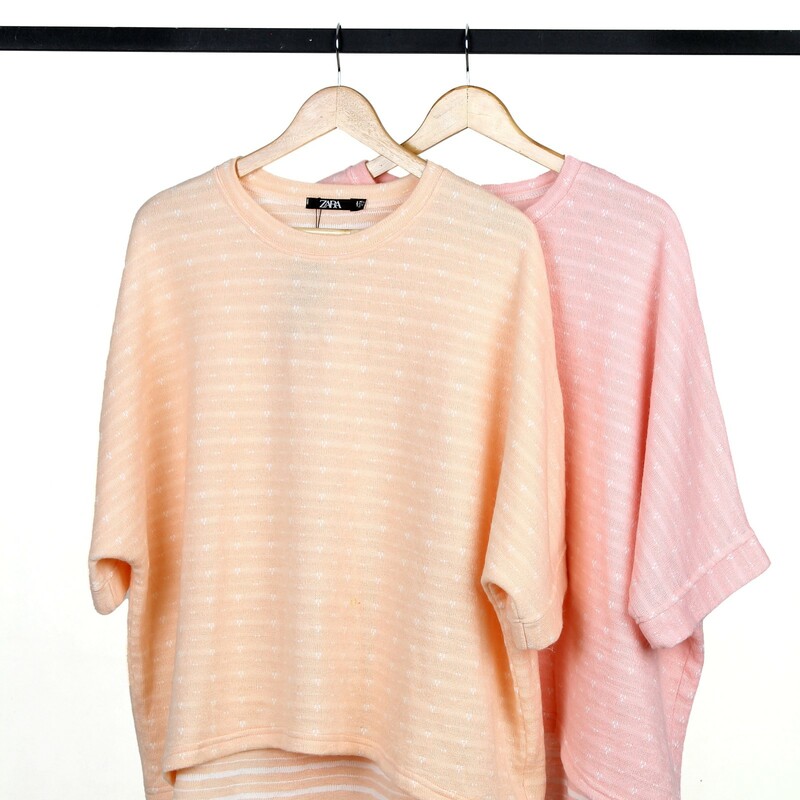 بلوز بافت زنانه خال خالی دانزا آستین کوتاه