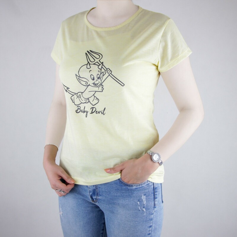 تیشرت زنانه یقه گرد با طرح شیطان