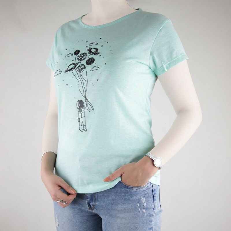 تیشرت زنانه یقه گرد با طرح  کهکشانی