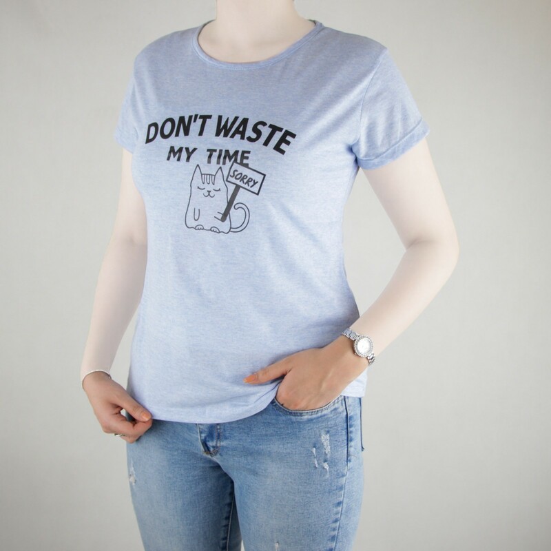 تیشرت زنانه یقه گرد با طرح  گربه