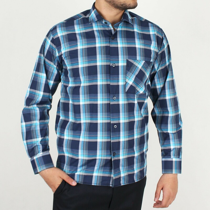 پیراهن 4 خانه مردانه سفیر دو رنگ آبی, سرمه ای