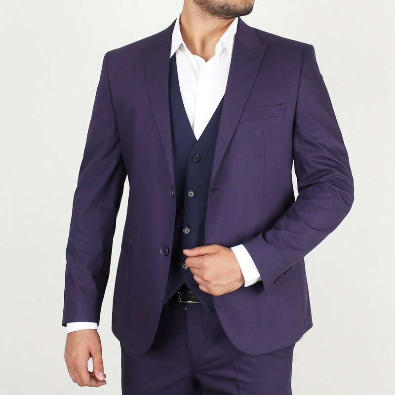 کت و شلوار ترک مردانه بنفش به همراه وست JACKFERRE