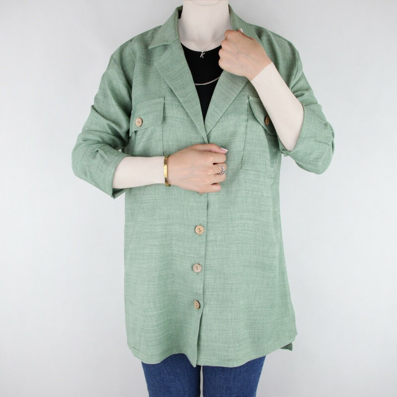 شومیز زنانه مانتویی جیب دار کلیون