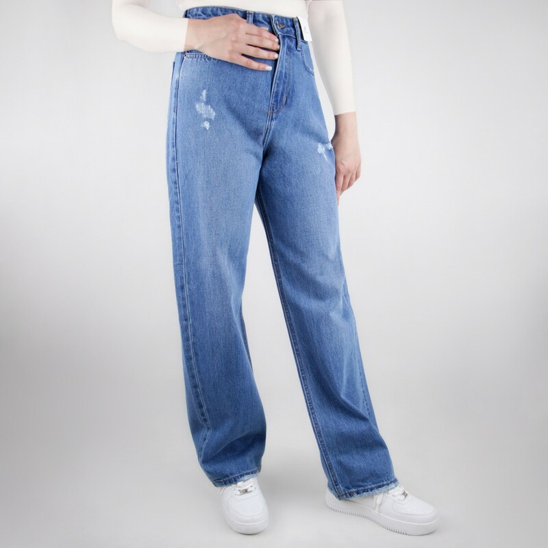 شلوار زنانه جین پر آبی روشن  zara