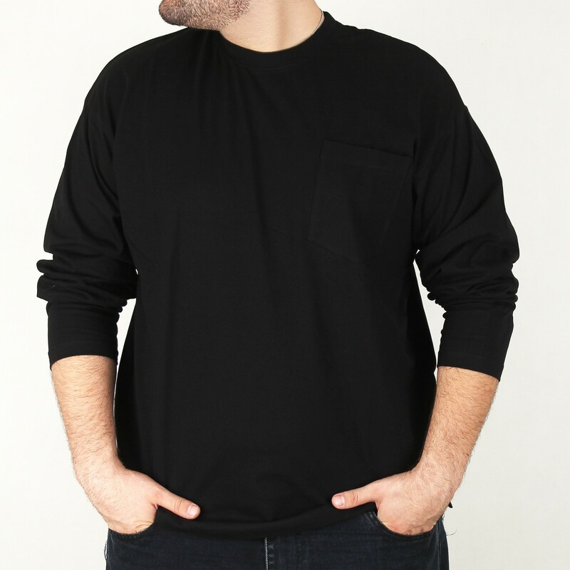 بلوز  مردانه یقه گرد سایز بزرگ ساده جیب دار