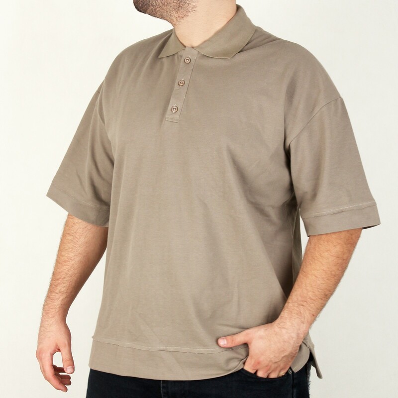 تیشرت مردانه قواره دار طرح یقه دار سه دکمه