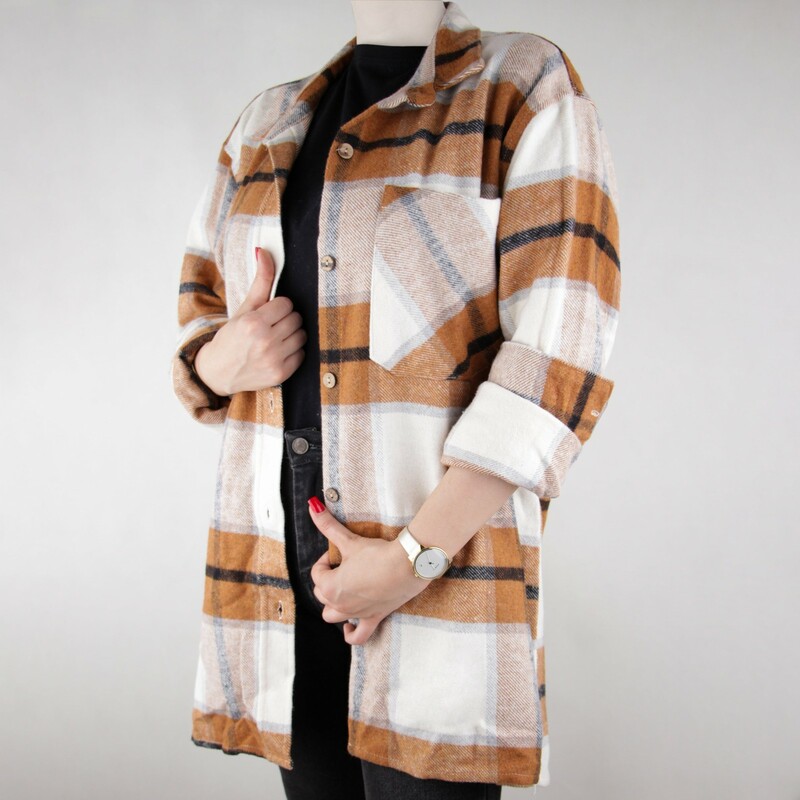 پیراهن کتی زنانه پشمی چهار خونه قهوه ای