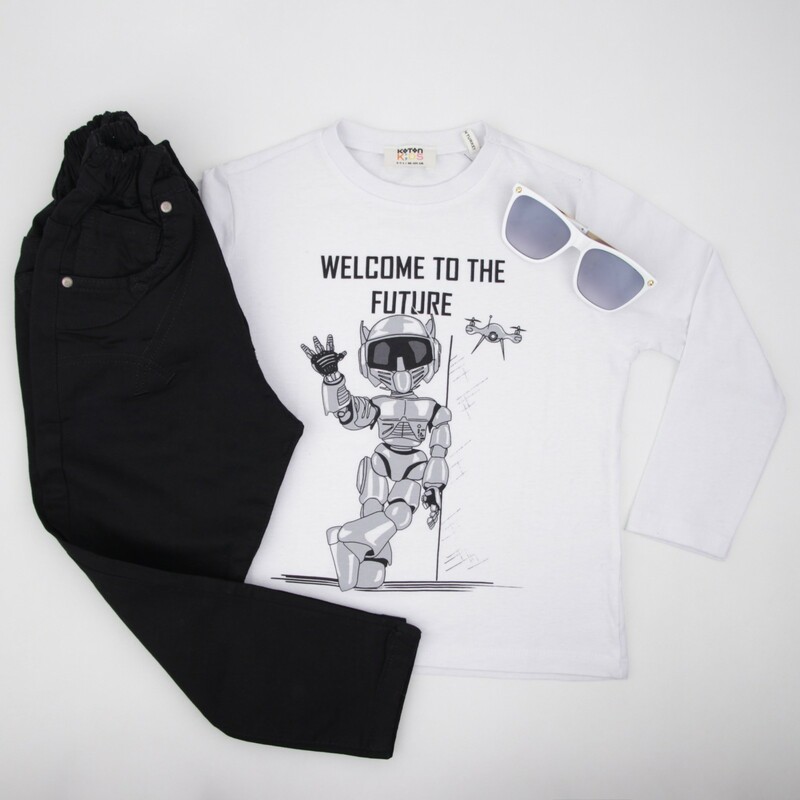 بلوز پسرانه طرح ربات سفید koton