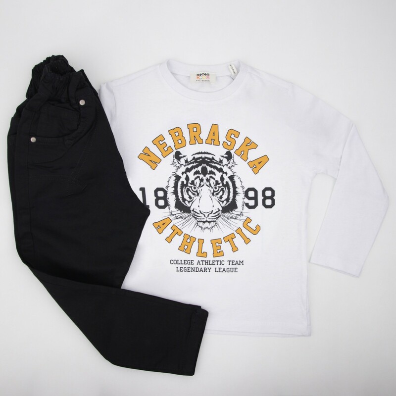 بلوز  پسرانه سفید طرح ببر koton