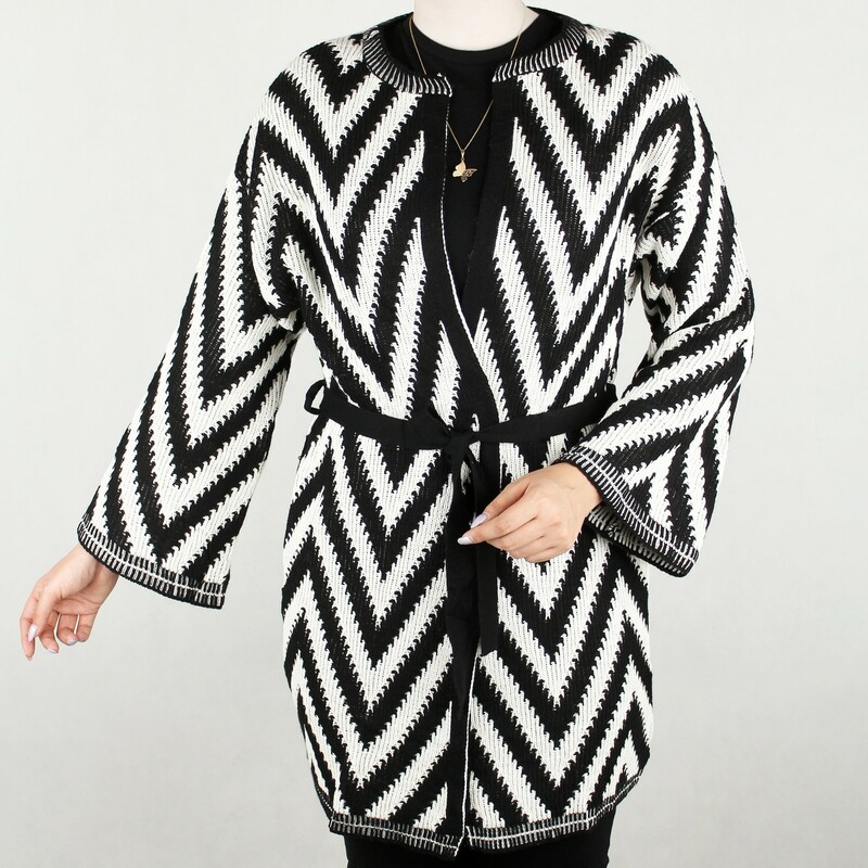 ژاکت زنانه جلو باز  بافت  سیاه و سفید