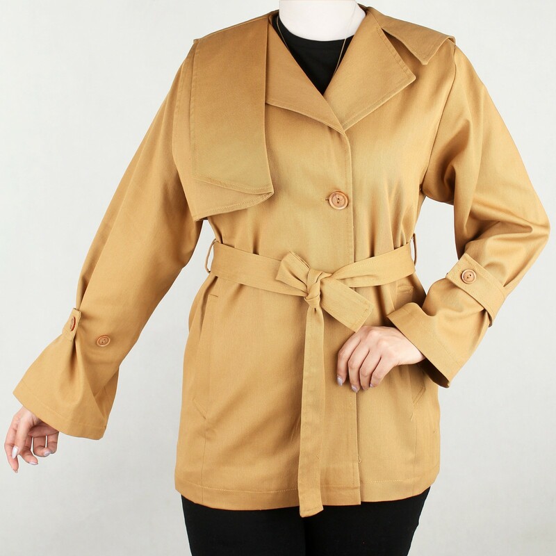 بارانی زنانه  کمربند دار جلو باز