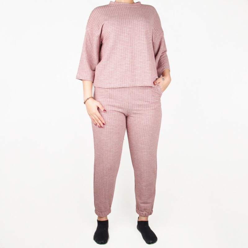 ست زنانه تیشرت و شلوار چهارخونه