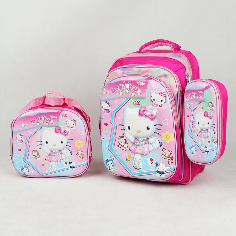 کیف و کوله پشتی سه تیکه دبستانی طرح کیتی کت