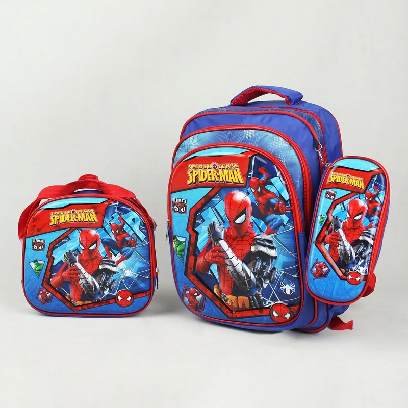 کیف و کوله پشتی سه تیکه دبستانی طرح مرد عنکبوتی