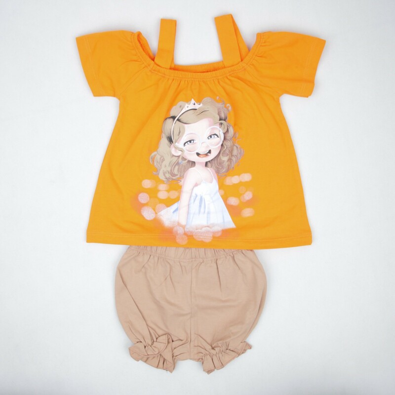 ست دخترانه تیشرت شلوارک طرح دختر خندان