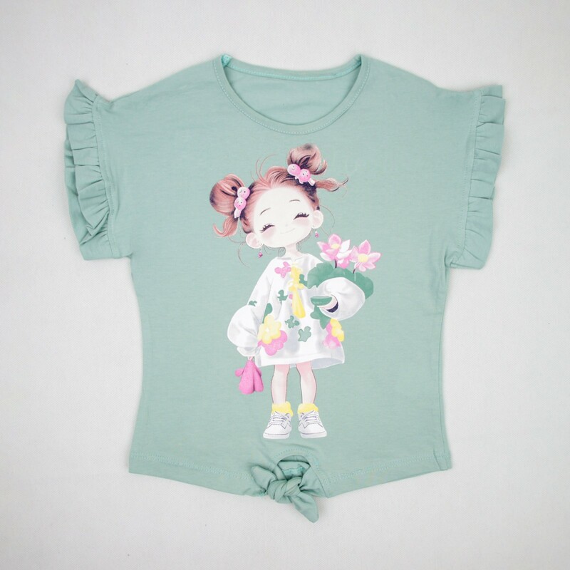 ست دخترانه تیشرت شلوار طرح دختر مو خرگوشی