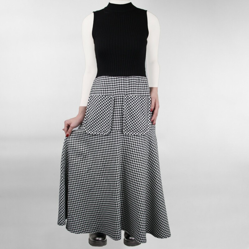 سارافون زنانه بلند بافت جیب دار مشکی