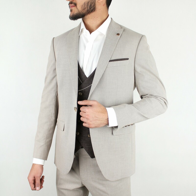 کت و شلوار JAKAMEN تک دکمه کرم