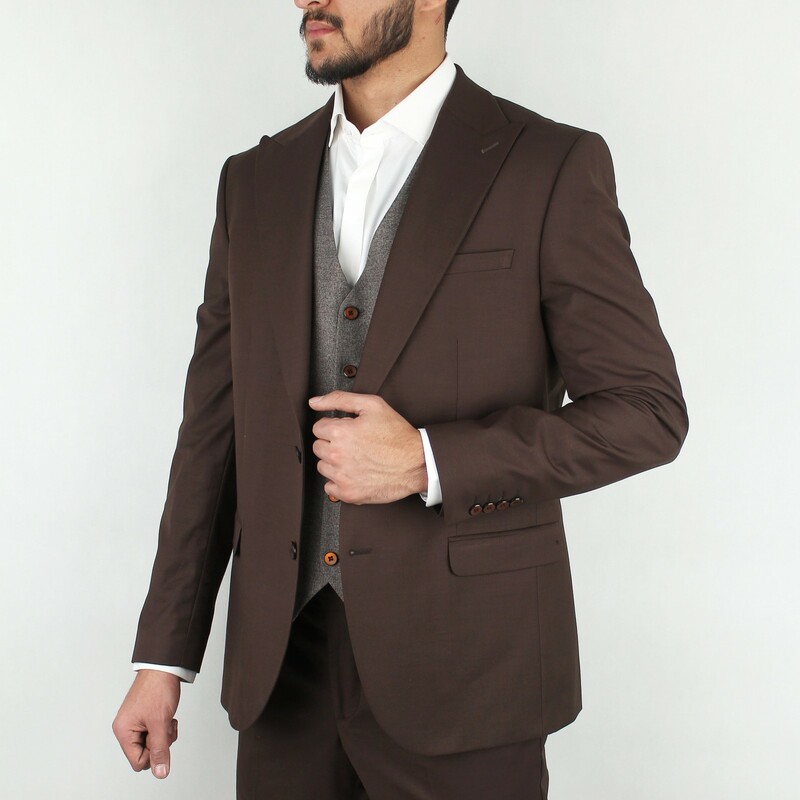 کت و شلوار دو دکمه قهوه ای