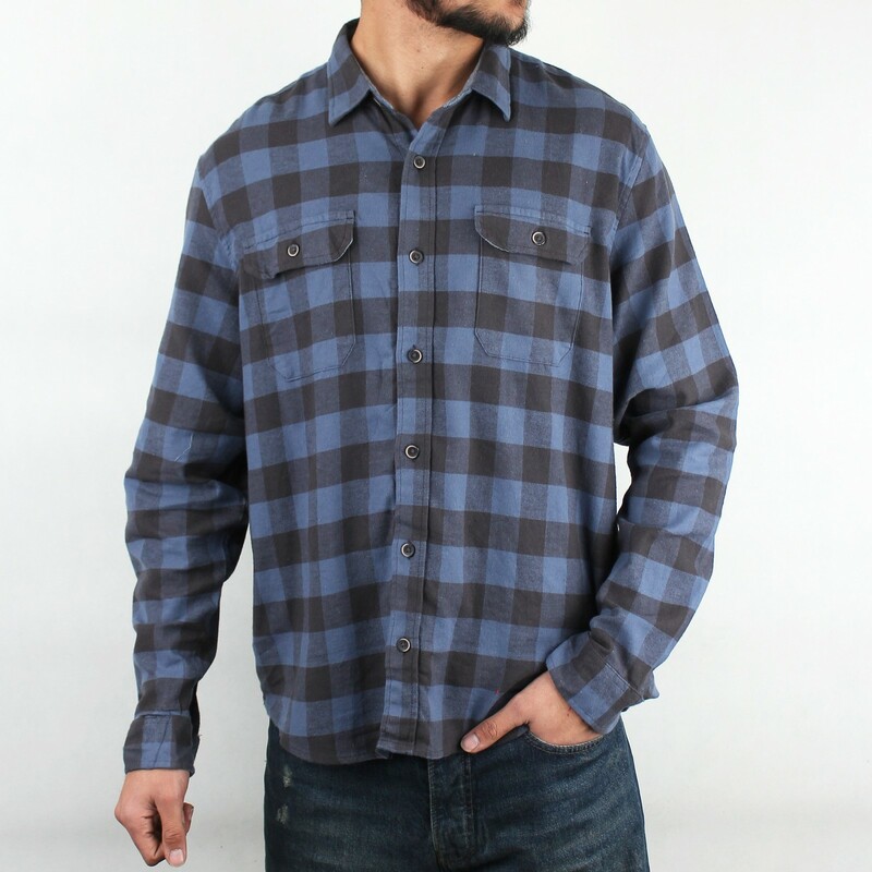 پیراهن مردانه چهار خانه دو جیب سرمه ای LP