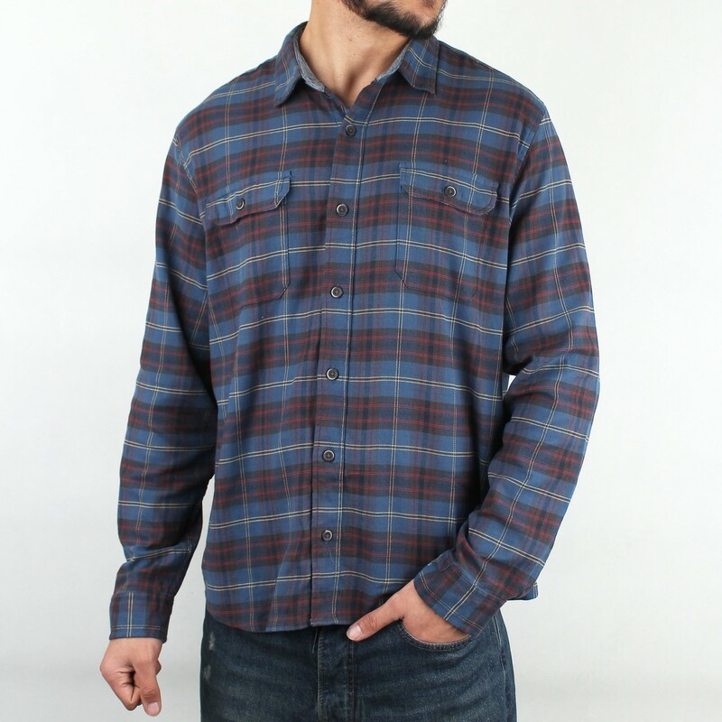 پیراهن مردانه چهار خانه دو جیب سرمه ای  قرمز LP