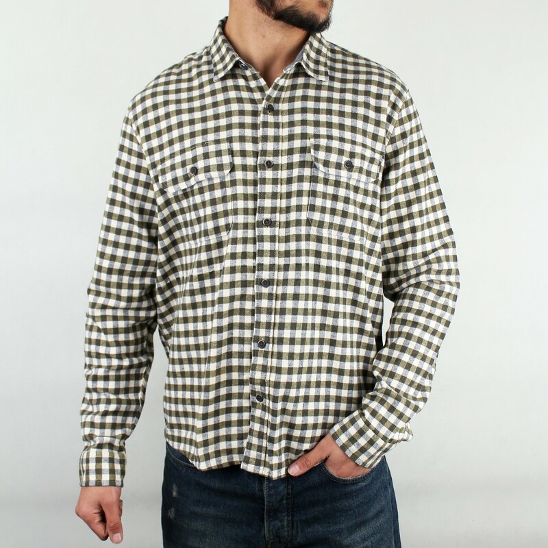 پیراهن مردانه چهار خانه دو جیب سفید سبز  LP