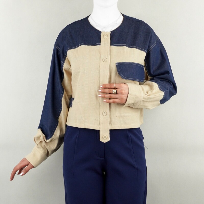 کت کراپ زنانه دوخت تک جیب دورنگ oxa