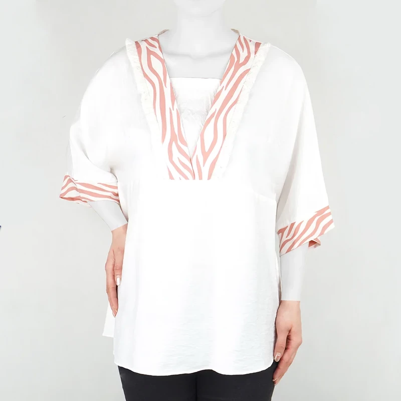 شومیز زنانه سفید روی یقه طرحدار