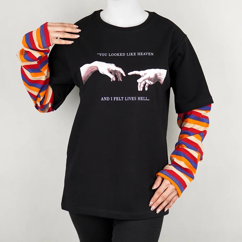 بلوز آستین بلند زنانه مشکی راه راه