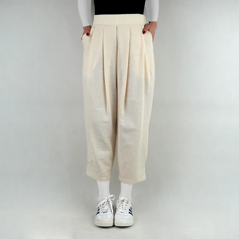 شلوار زنانه لینن کرم روشن