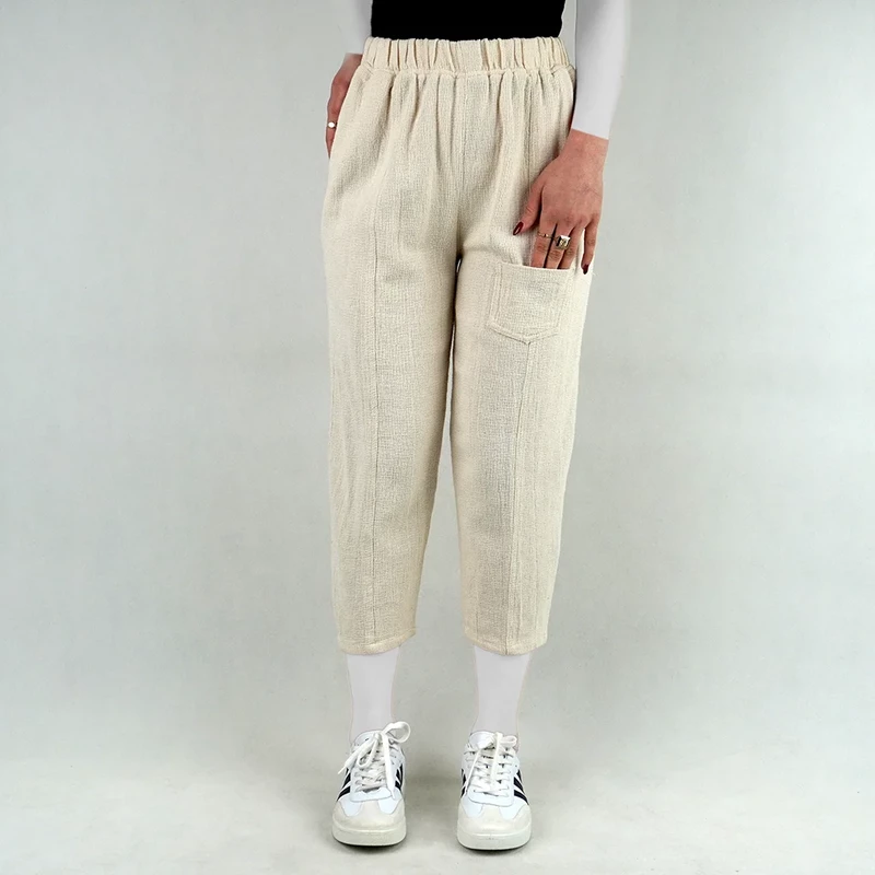 شلوار زنانه کرم روشن کنفی