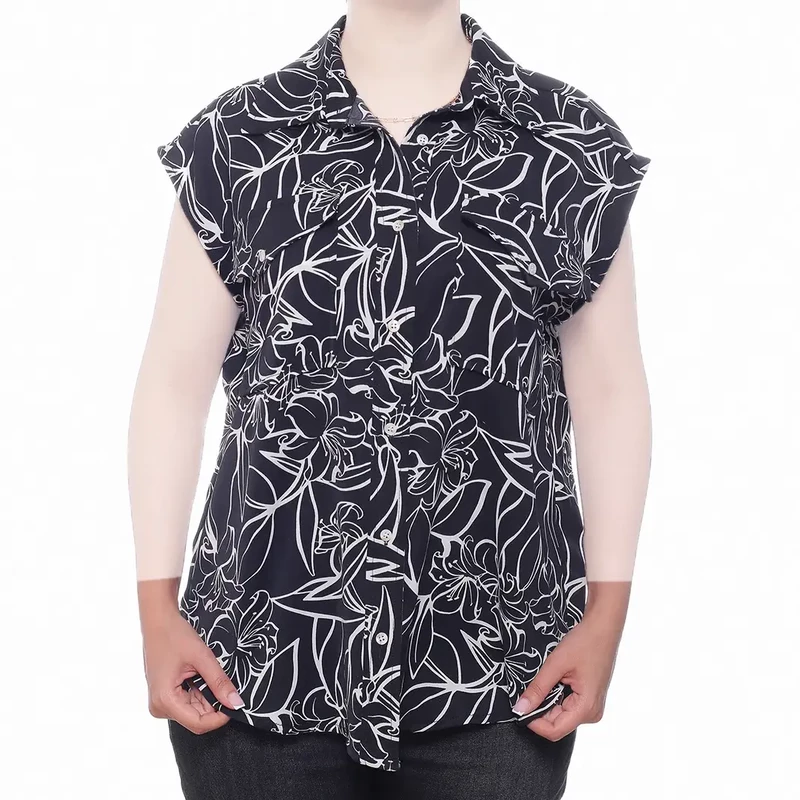 شومیز حلقه ای کلیون طرح سفید مشکی