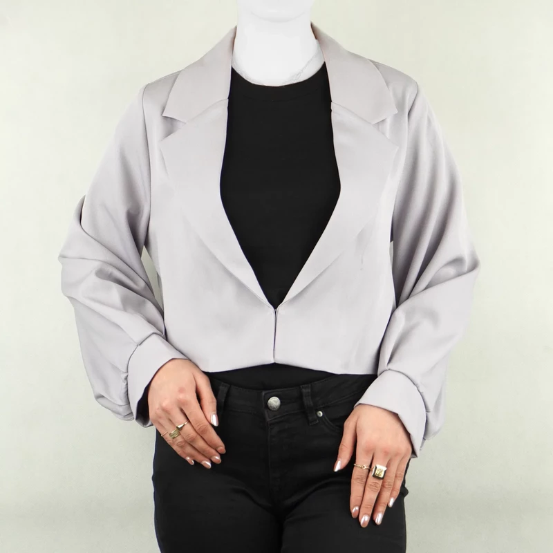 کت زنانه جیب دار طوسی یاسی نیزل