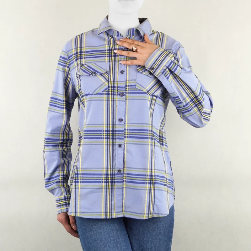 شومیز زنانه اسلیم چهار خونه نیزل آبی