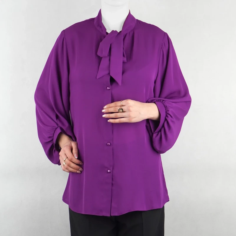 شومیز زنانه مدل یقه گره ای دکمه دار