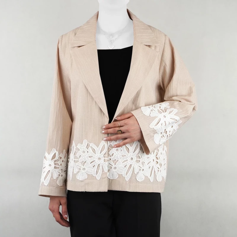 کت زنانه  یقه انگلیسی  گلدار نخی