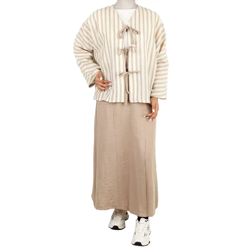 ست زنانه شومیز و  دامن راه راه