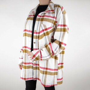 پیراهن کتی زنانه چهار خونه سفید و خردلی  پشمی