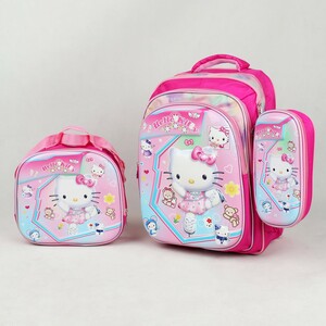 کیف و کوله پشتی سه تیکه دبستانی طرح KITTY CAT