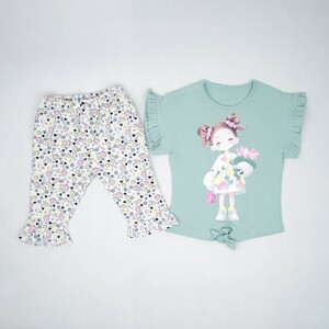 ست دخترانه تیشرت شلوار طرح دختر مو خرگوشی