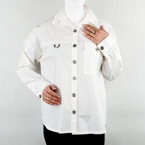 شومیز زنانه ساده تک جیب مدل یقه مردانه سفید