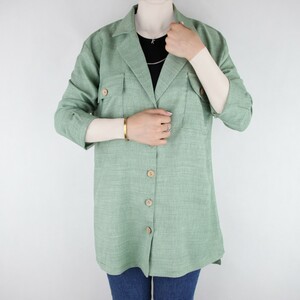 شومیز زنانه مانتویی جیب دار کلیون