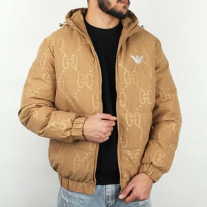 کاپشن مردانه کلاه دار طرح دار G