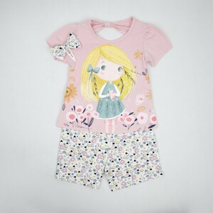 ست دخترانه تیشرت شلوار طرح دختر مداد به دست