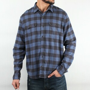 پیراهن مردانه چهار خانه دو جیب سرمه ای LP