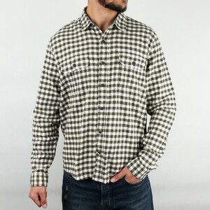 پیراهن مردانه چهار خانه دو جیب سفید سبز  LP