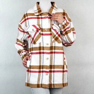 پیراهن کتی زنانه پشمی دو جیب سفید و خردلی